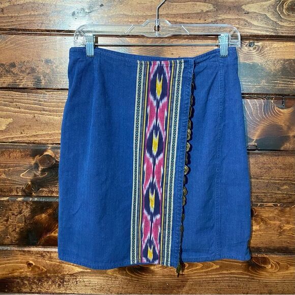Vintage 80's Lizwear Denim Wrap Skirt With Charms & Aztec Print Women's Size 12 - Picture 7 of 15